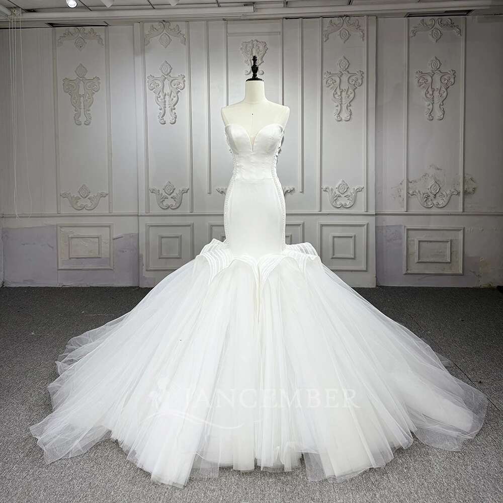 The Mermaid Sexy Female Wedding Formal Sleeveless Elegant Pleated Satin Custom Dresses