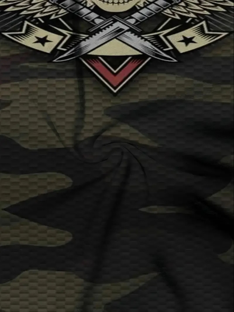 Summer Outdoor Mens T Shirt 3d Skull Warrior Camouflage Print Man Trendy Color Block Short Sleeve Tee Crew Neck TShirt Clothes 250225