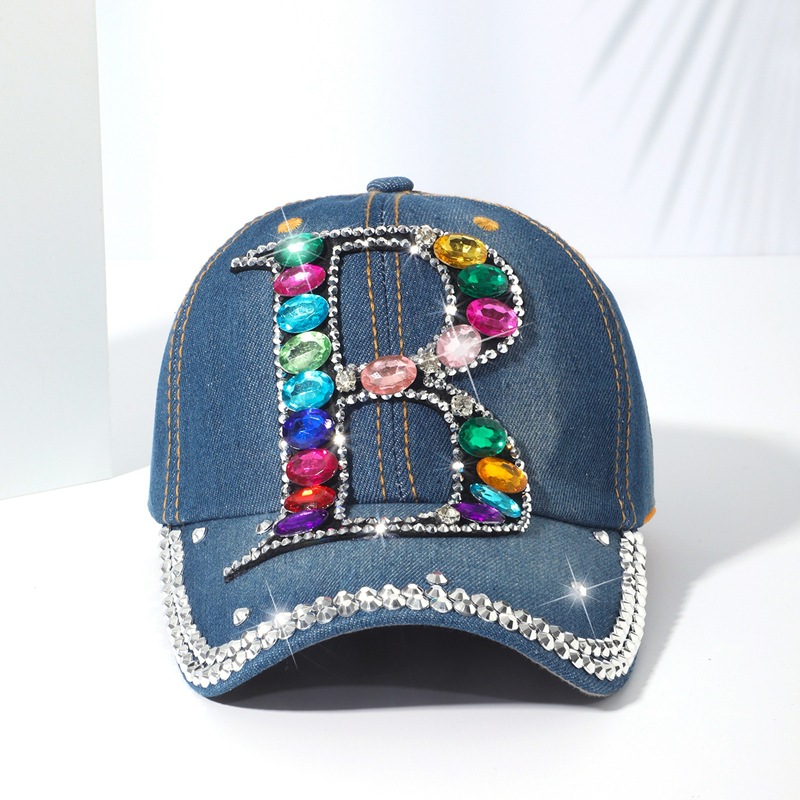 With diamond cowboy baseball cap spring and autumn inlaid diamond duck tongue cap baseball cap Ms. outdoor leisure versatile sunshade cap tide