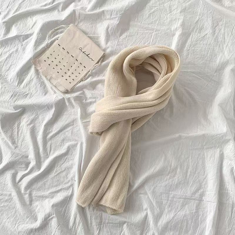 T192 Korean style winter new white wool scarf knitted warm solid color student couple scarf men and women all-match long