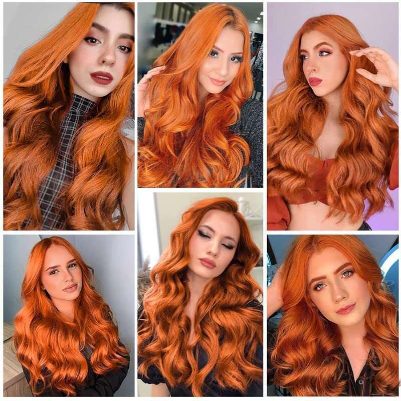 HD Front Lace Wig Front Wig Women S Fluffy Long Curly Hair Orange Synthetic Full Head Cover Lace Wigs