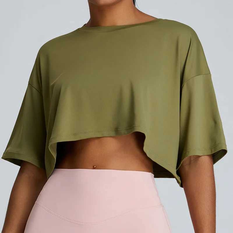 Loose yoga short sleeved womens breathable quick drying yoga clothing womens running fitness top sports short sleeved T-shirtXJ250410