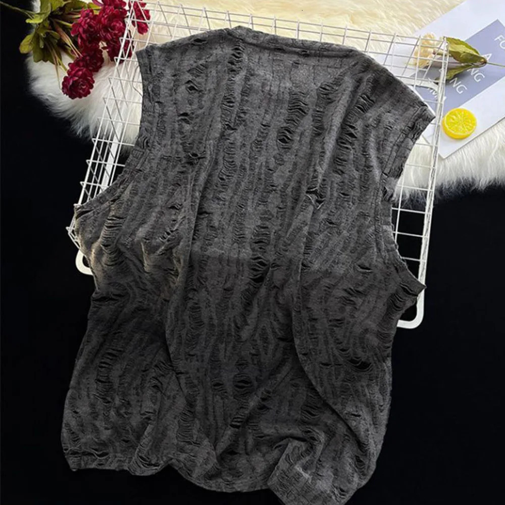 Mens Street Y2k Hole Worn Casual Vest Genderless Summer Niche Personality Versatile Dark Style Hiphop Tank Top Unisex 250226