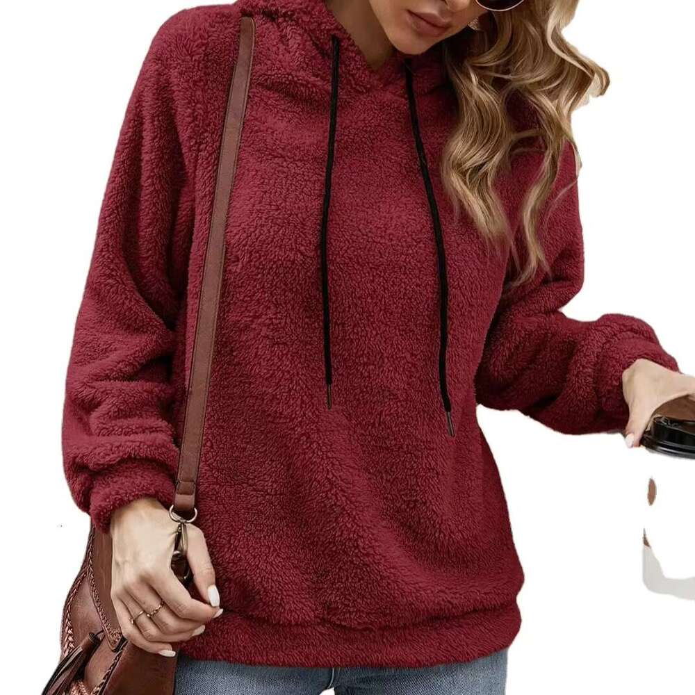 Europe And America Fall/Winter New Style Classy Knitted Solid Color Hooded Sweatshirt