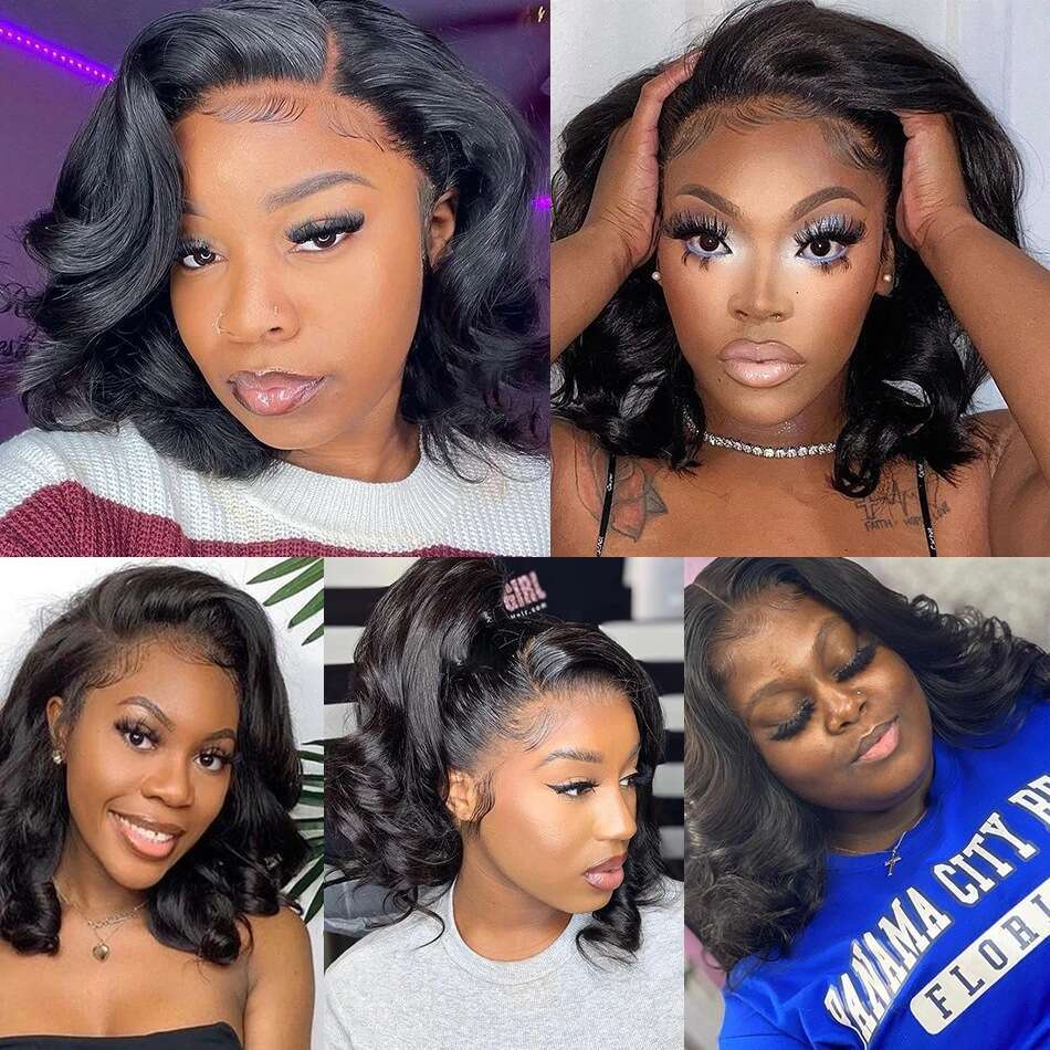 HD Front Lace Wig Female Forehead Wig Lace Hand Hook Wigs Black Wave Curled Short Hair Synthetic Headset
