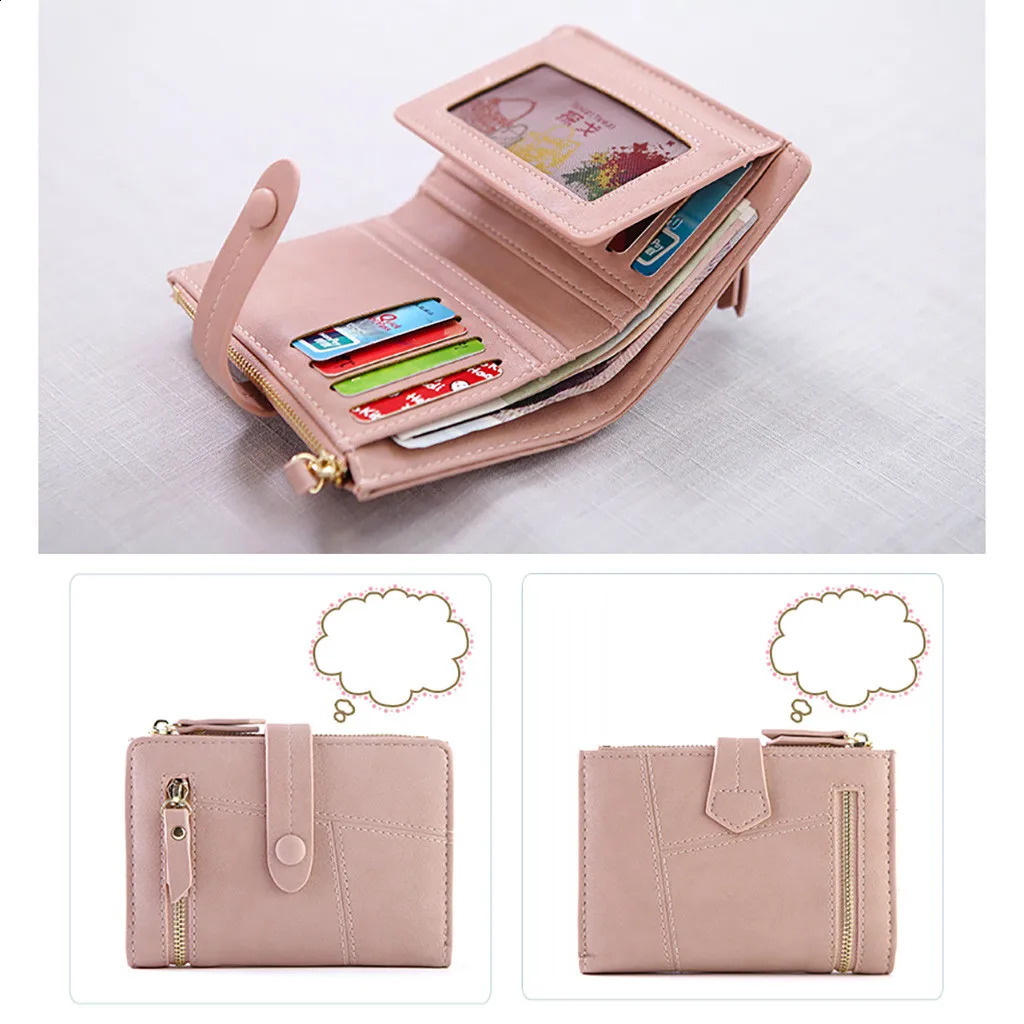Ship from US Leather Wallet Women Wallets Short Holder Purses Fold Small Female Card Mini Purse Mens Engraved With Chains 250228FBB