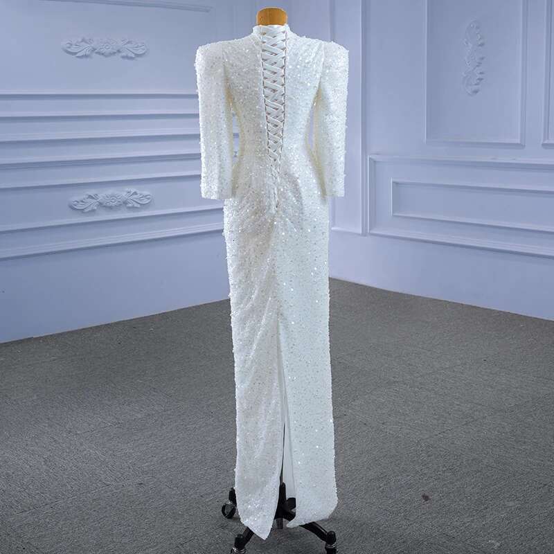 muslim long sleeve high neck sequins custom wedding dress for graduation banquet novia sirena