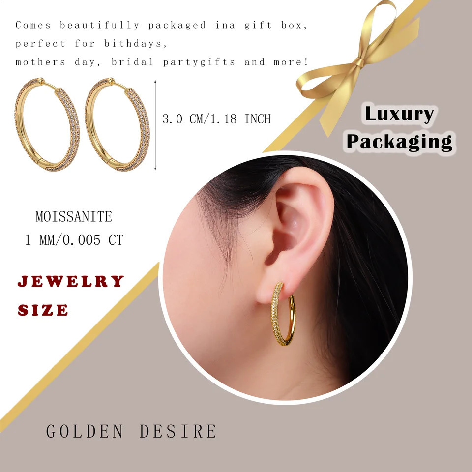 2 pieces of 30mm inlaid gold hoop earrings -18K gold-plated S925 pure silver luxurious and elegant 250219