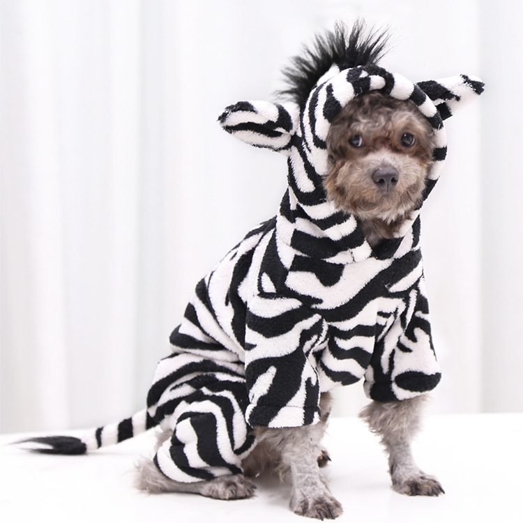 Wholesale Fall - Winter Thickened Flannel Four - Legged Pet Clothes in Zebra - transformation Design for Small, Medium and Large Dogs, Cats