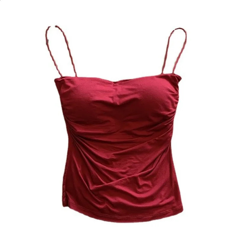 Tank Top With Built In Bra Spaghetti Strap Tanks For Woman Solid Color Casual Summer Camis Female Korean Style Dropship 250224