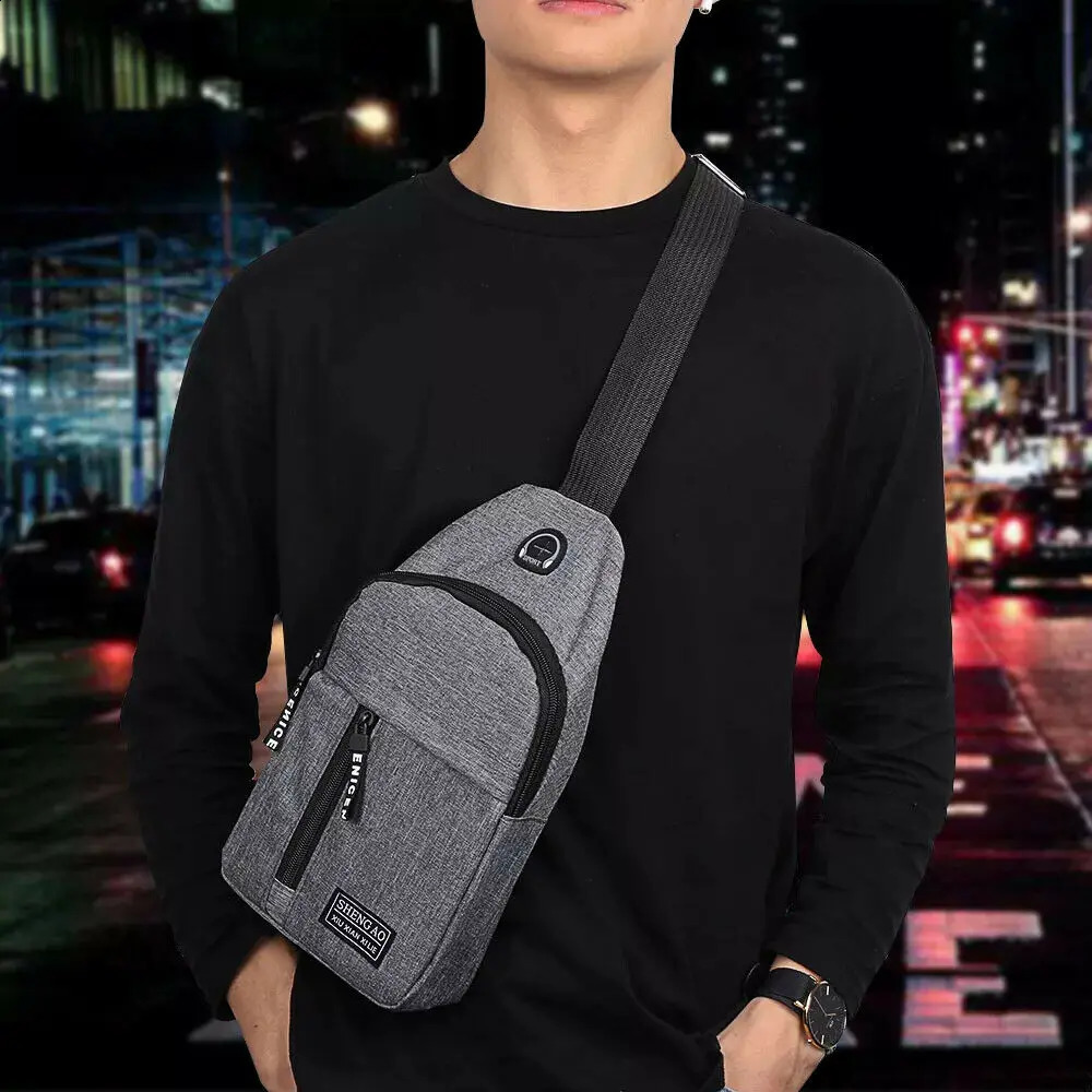 Mens hanging bag crossed body handbag chest shoulder sports travel backpack black 250326
