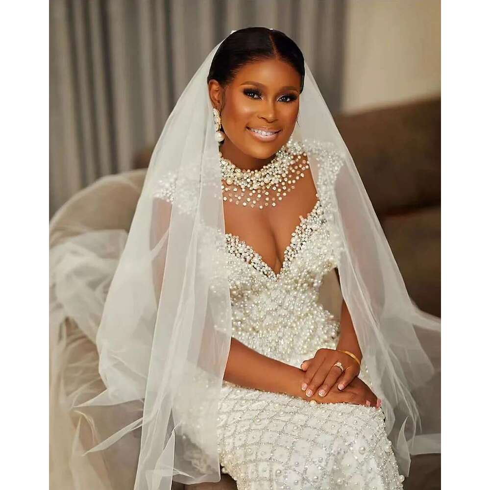 Custom 2025 Arabic Mermaid the beads fringed illusion long sleeves plus size wedding dresses