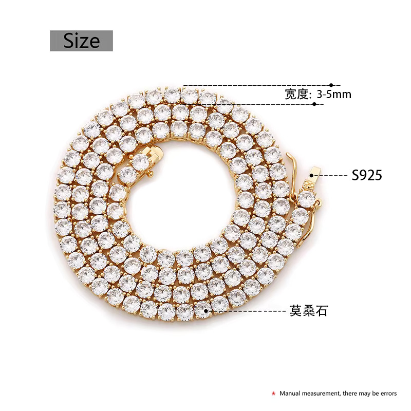 Wholesale 925 Silver 10k 14k 18k Gold Diamond Tennis Chain 2mm 3mm 4mm 5mm Vvs Moissanite Tennis Necklace