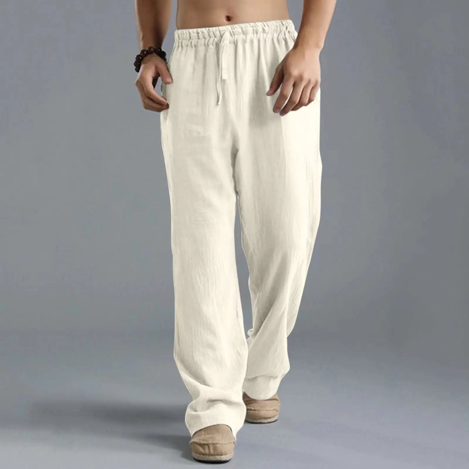 Mens Cotton Linen Pants Male Autumn Breathable Solid Color Linen Trousers Fitness Streetwear S-3XL 5XL 4XL 250227