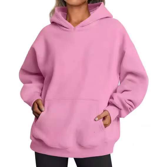 2025 Women's Autumn And Winter New Solid Color Loose Hooded Long-Sleeved Hoodie