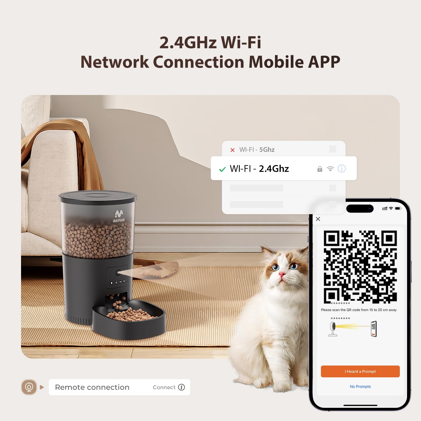 Automatic Cat Food Dispenser, WiFi Cat Feeder with APP Remote Control for Dry Pet Food, Programmable Timer, Dual Power Supply, Slow Feeder for Cats & 