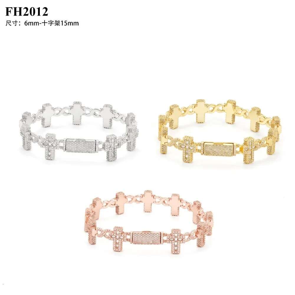 IsRainy Hip Hop Rock 100% Sterg Sier D Color Real GRA All Moissanite Dias Bracelets Cross 6MM Chain Fine Jewelry