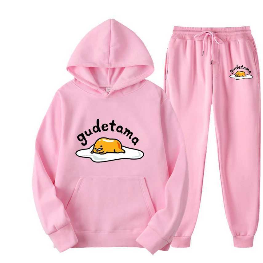 Gudetama Cartoon Anime Women Sweatshirt Sweatpants Set Fashion Men Pullover Pants Suit Spring Autumn Couple Hoodie Pant Sets X250228