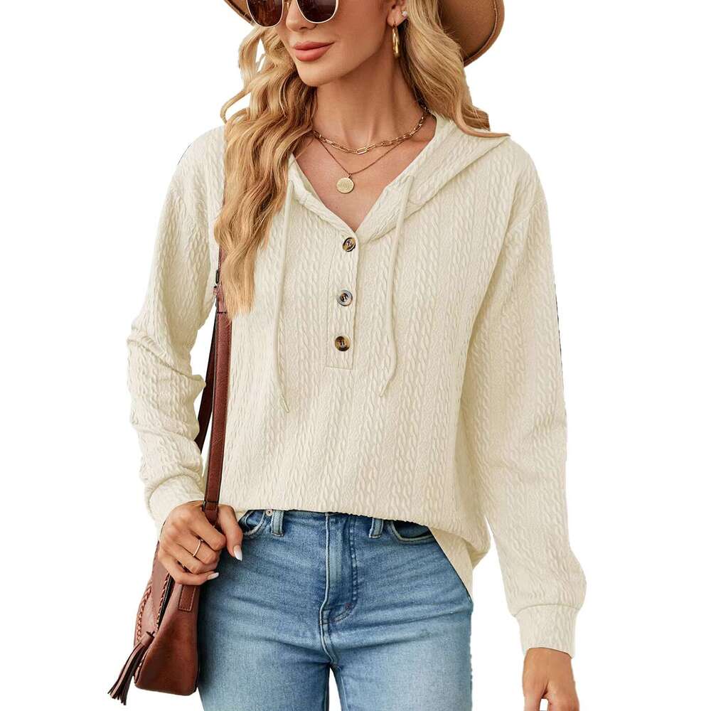 Fashion Hooded Autumn And Winter New Solid Color Button Loose Long-Sleeved Hoodie Women Hoodies Sweatshirt