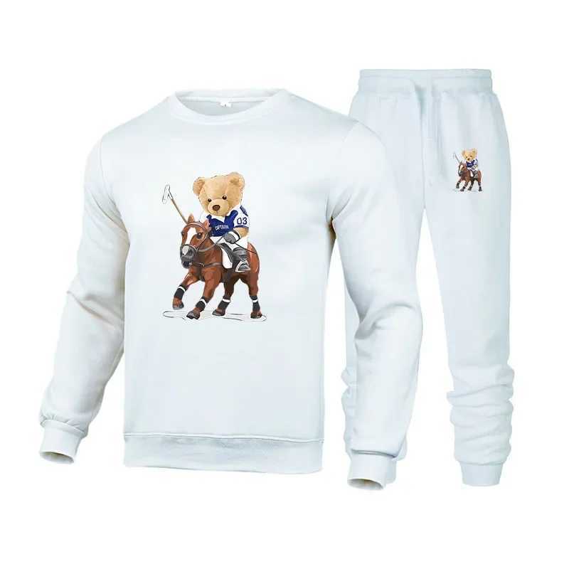 Bear Printed Sweatsuits Mens 2 piece set winter tracksuit mens warm tracksuits sweatshirts sweatpants streetwear jogging set X250228