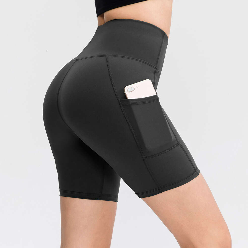 Women's printed nude yoga with pockets, skin friendly, tight fitting, elastic, quick drying sports fiess shorts 02413, 2025 new casual and versat