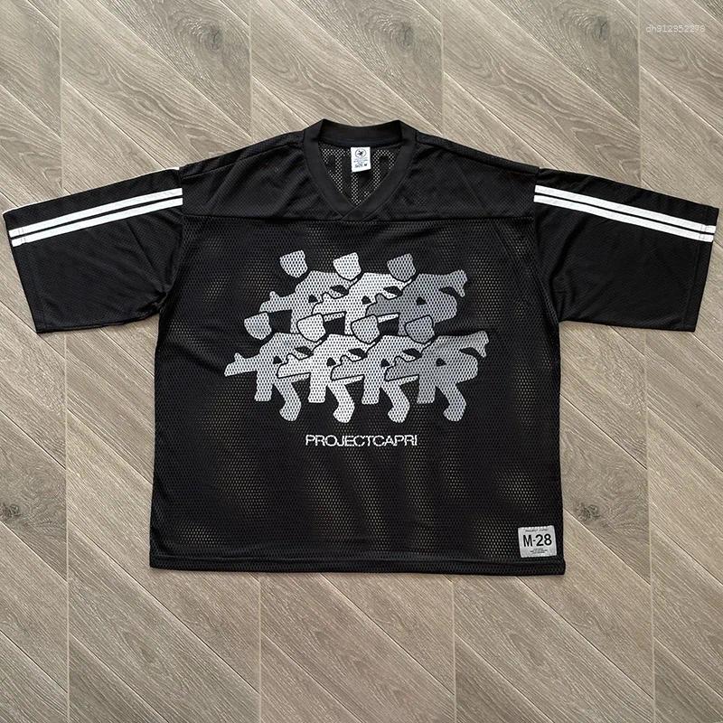 Men's Casual Shirts Capri Emergency Portrait Graffiti European-style Mesh Loose Short-sleeved T-shirt