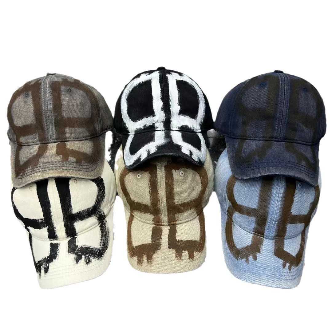 Wide Brim Hats Bucket Hats Korean version internet celebrity trendy brand hand painted letter baseball cap for women in spring and summer washed and w