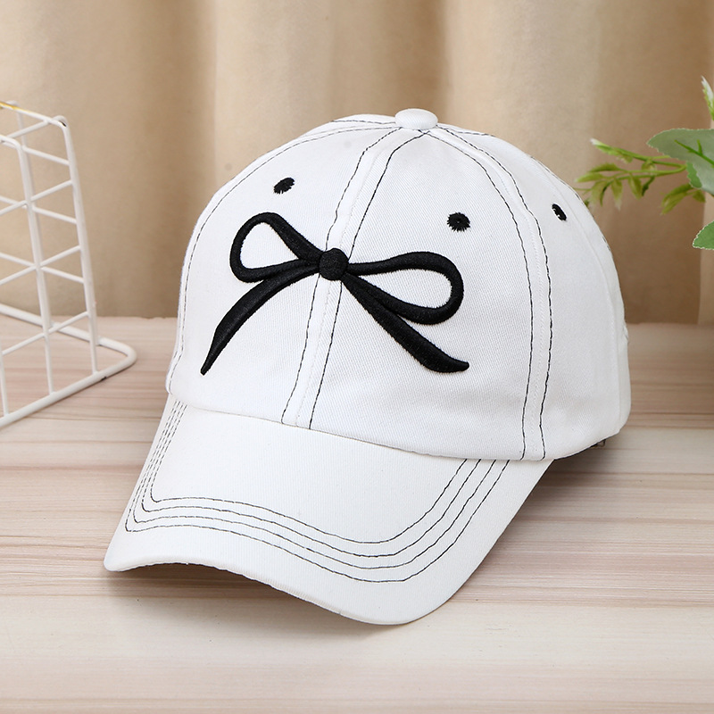 Korean light blue baseball cap female simple versatile bow tie duck tongue cap casual wind sunscreen sun hat sub