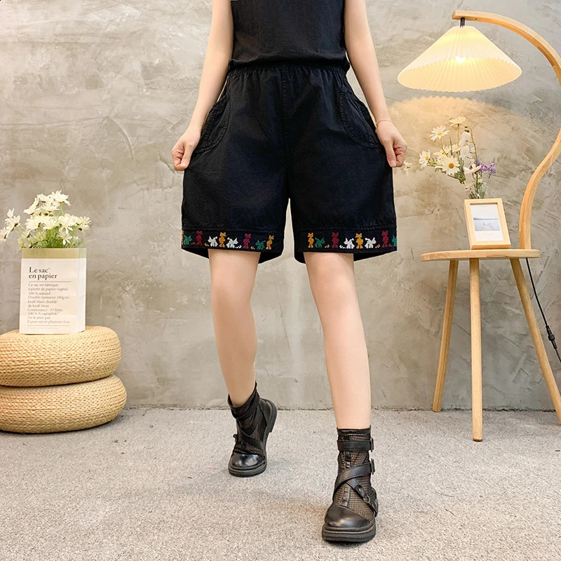 Plus Size Commute Summer Thin Cotton Elastic Pants Solid Spliced Pockets Epaulet Loose Straight Casual High Waist Shorts 250228Z