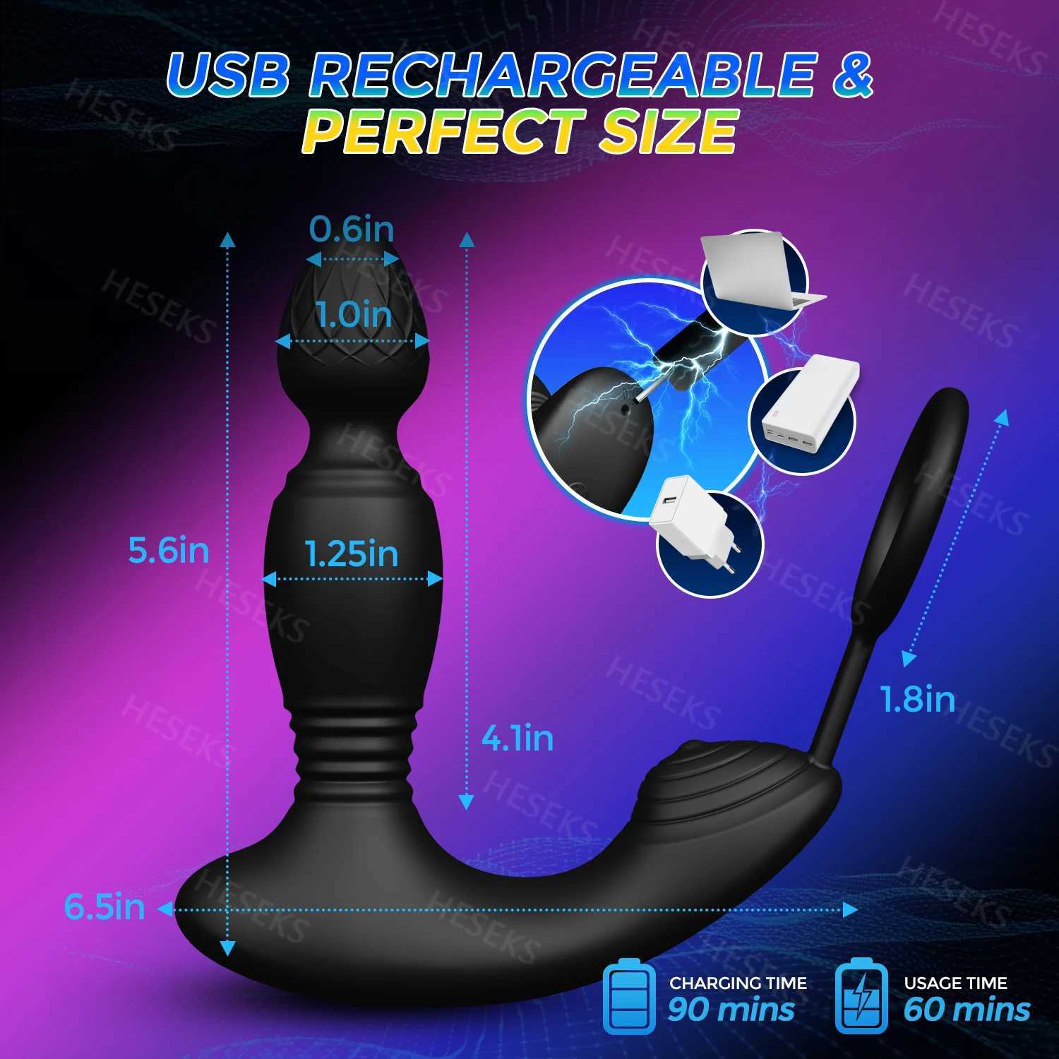 HESEKS Male Thrusting Prostate Massager Wireless Remote Control Anal Plug Dildo Butt Plug Telesic Cock Ring Sex Toys for MenW250228