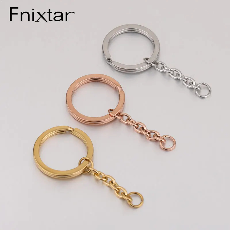 Fnixtar 20Pcs/Lot 304 Stainless Stee Key Chain Hanging Split Keyring With Extender Chain For DIY Making Keychains Punk Jewelry 250221