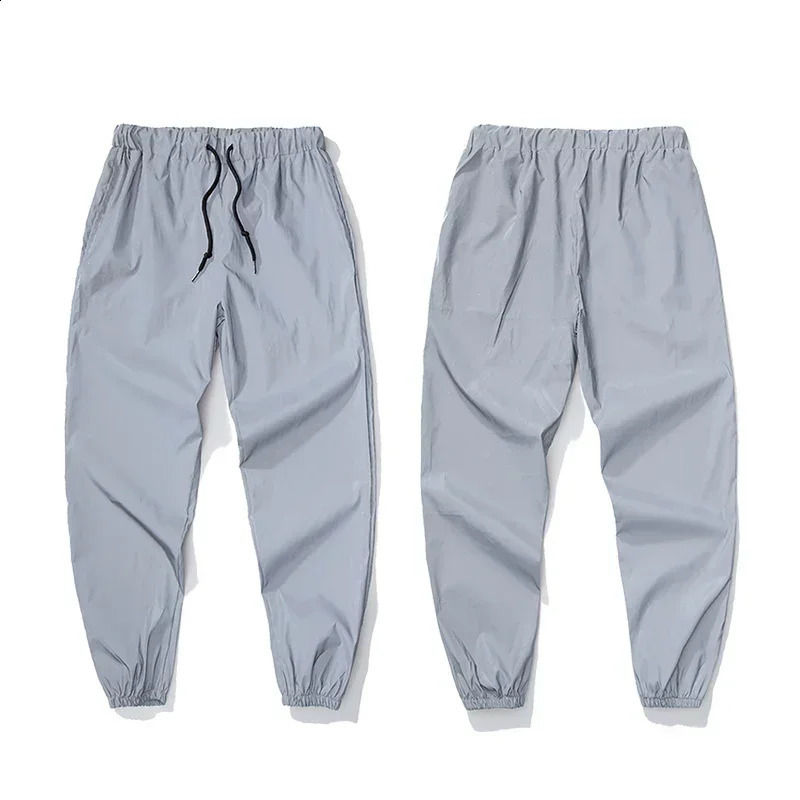 Night Reflective Casual Pants Mens Elastic Waist Fashion Skateboard Trousers Streetwear Hip Hop Harajuku Jogger Sweatpants Male 250228Z