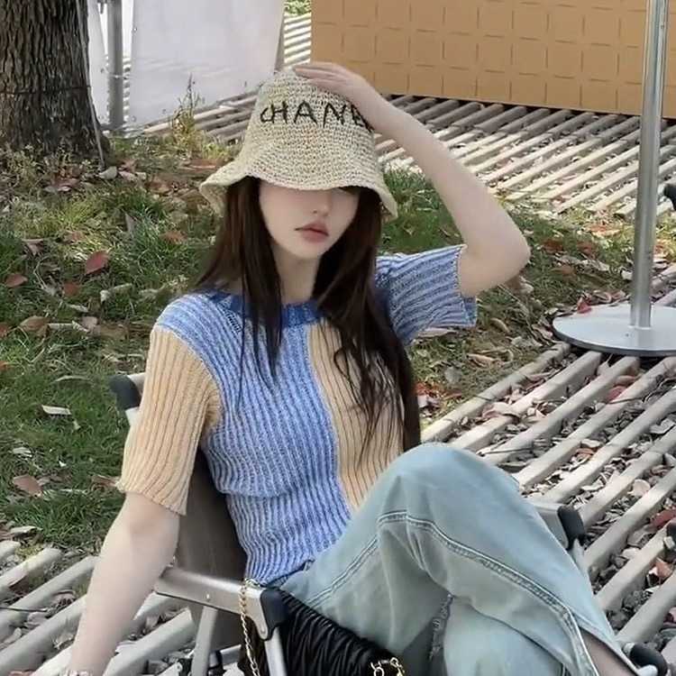 Wide Brim Hats Bucket Hats Face revealing little girls straw woven basin hat letter woven straw hat summer sun shading and sun protection beach fisher