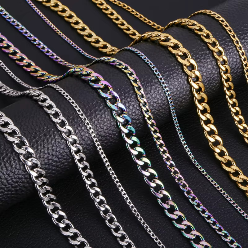 Hot Fashion Hip Hop 3/4/5/7/ 9mm Gold Plated Miami Stainless Steel Necklace k Curb Cuban Chain for Men