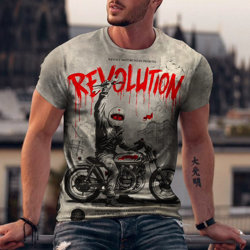 Designer Fashion Trend New Motorcycle Short Sleeved Casual 3D Printed Loose Men's T-shirt 2025