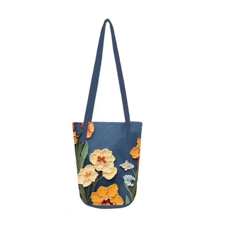 Oxford cloth three-dimensional bucket bag, summer travel handbag, oil painting flower versatile, large capacity, high-end single shoulder bag #swissmi