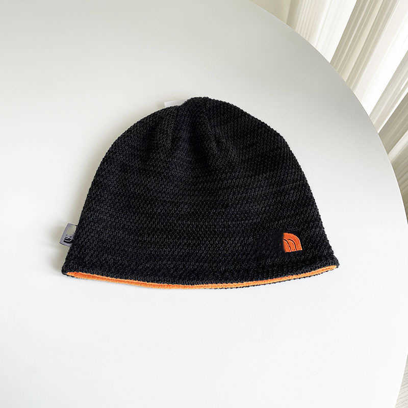 BeanieSkull Caps Adult autumn and winter doublelayer knitted hat with embroidered letters on both sides wool hat for cold protection and warmth cyclin