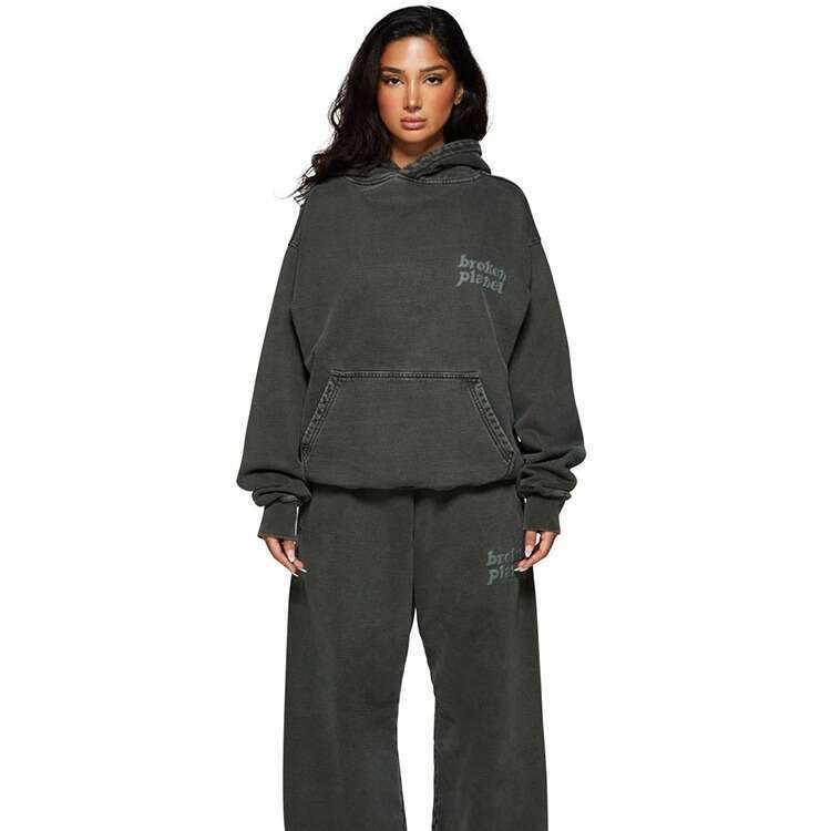Street Autumn/Winter New Foam Printed Washed Outdated Hoodie Set