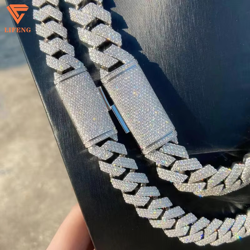 New Fashion Design 20 Mm Ice Out Moissanite Diamond Cuban Chain Hip-hop Moissanite Necklace for Men and Women