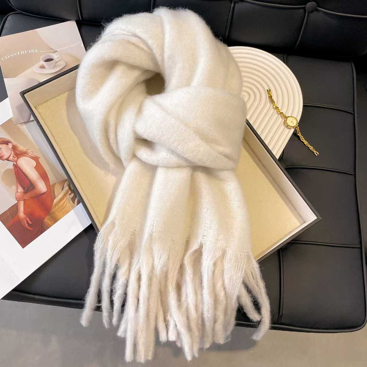 K019 Icelandic sea salt blue scarf for women autumn and winter new arrival mohair pure color versatile neck warm imitation cashmere shawl
