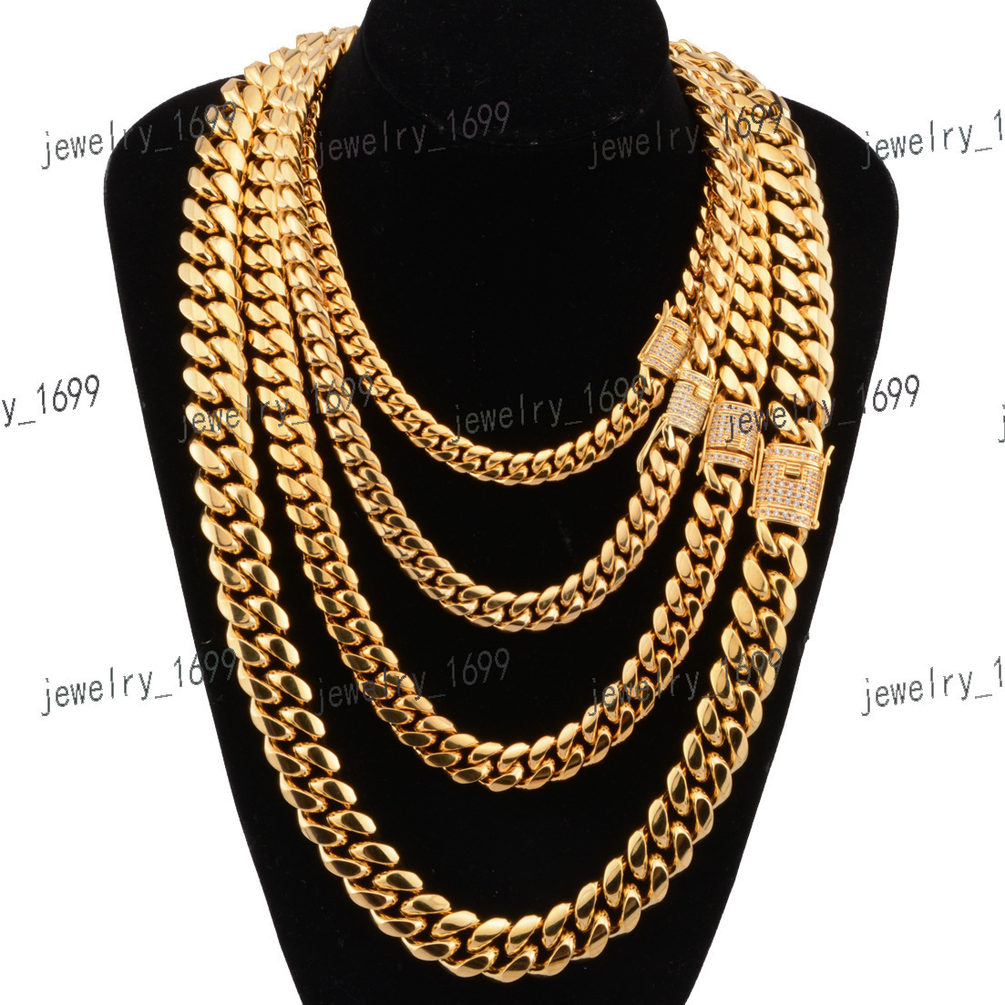 Fashion Jewelry Cuban Chain Gold Plated 6-18Mm Stainless Steel Cuban Chain Necklace