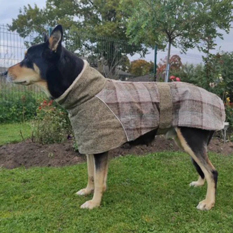 Warm Fleece Winter Big Dog Clothes Fashion Plaid Print Pet Jacket with Belt for Medium Large Dogs Greyhound Weimaraner Clothing 250226