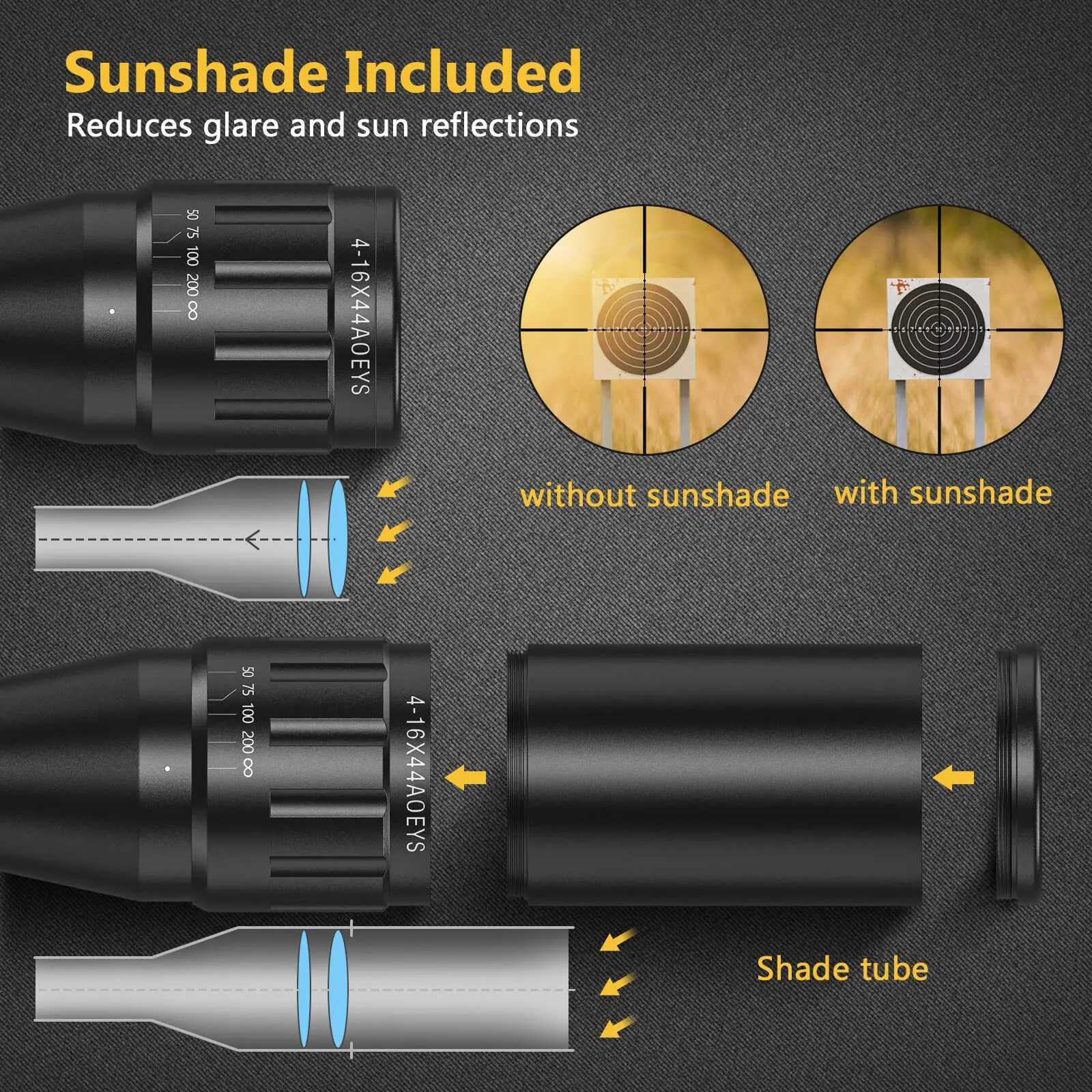 EZSHOOT 4-16x44 Riflescope Red Green Illuminated Reticle Crosshair Optics Scope Sight with Locking Turret Sunshade Hunting X250228
