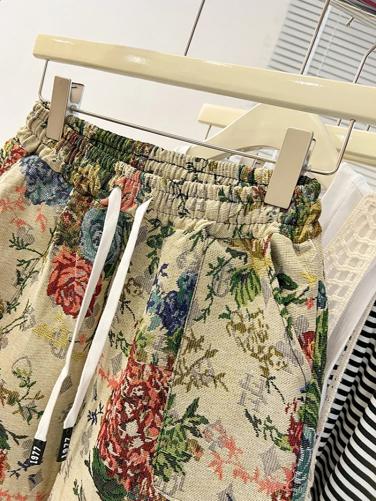 Plus Size 150kg Womens High Waist Shorts Jacquard Weave Artistic Aesthetics Wide Leg Short Y2k 2024 Summer Cool Sport 250228Z