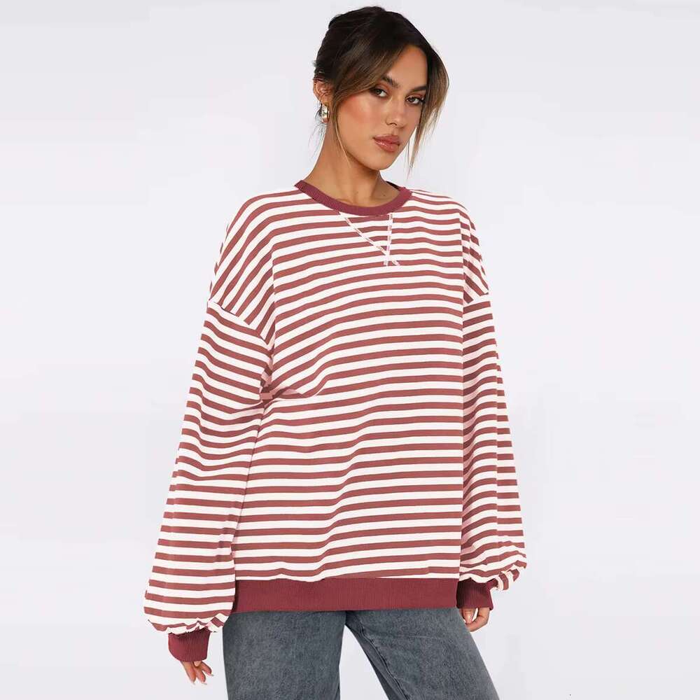 Striped Women's Oversize Hoodie Sweatshirts Custom Made With Loose Lazy Lantern Sleeves And On Back For Winter