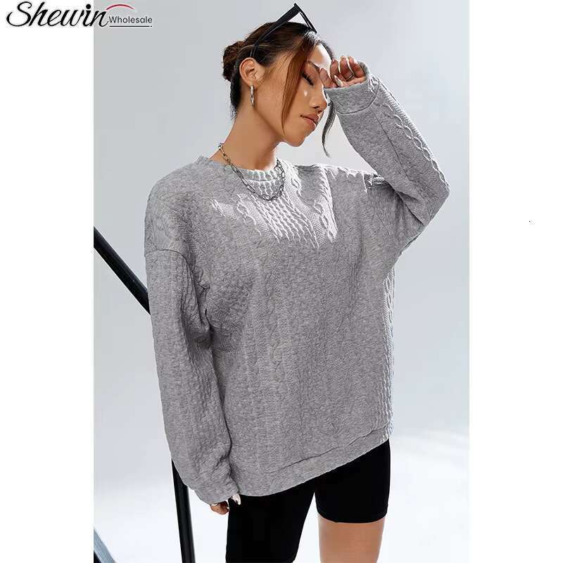 Shewin Dropshipping Neck Woman Fashion Loose Casual Pullovers Women Sweater Crew Sweatshirt
