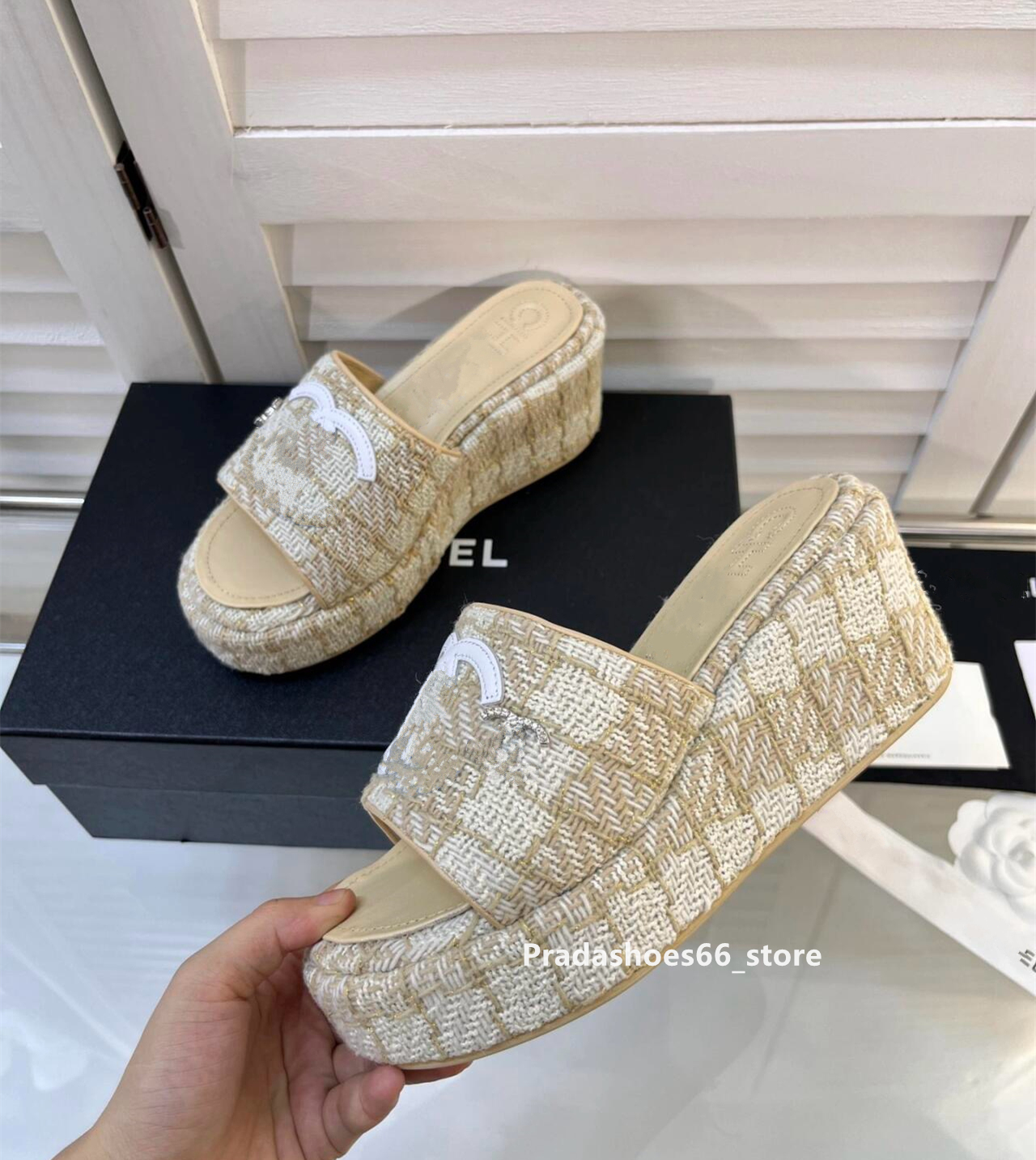 2025 New Luxury brands Platform Wedges Slippers Summer Peep Toe Heels Designer Shoes Woman Sexy Super High Design Female heel Sandals chan Slide h slipper