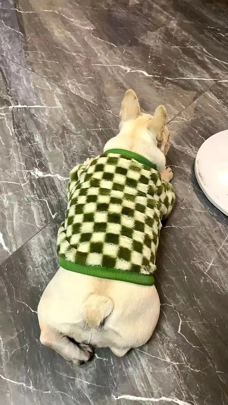 French Bulldog Winter Dog Clothes Coat Warm and Thickened Vest Jacket Fat Dog Costume Bulldog Pug Green Plaid Pet Dog Clothes 250226