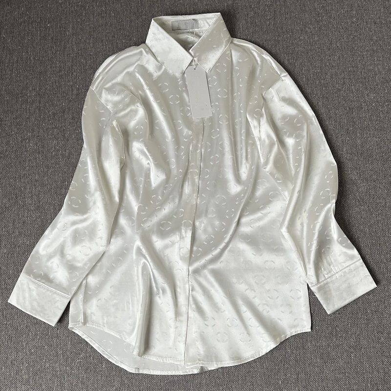 Women fashion designer satin fabric long sleeve logo letter print spring new shirt blouse SMLXL
