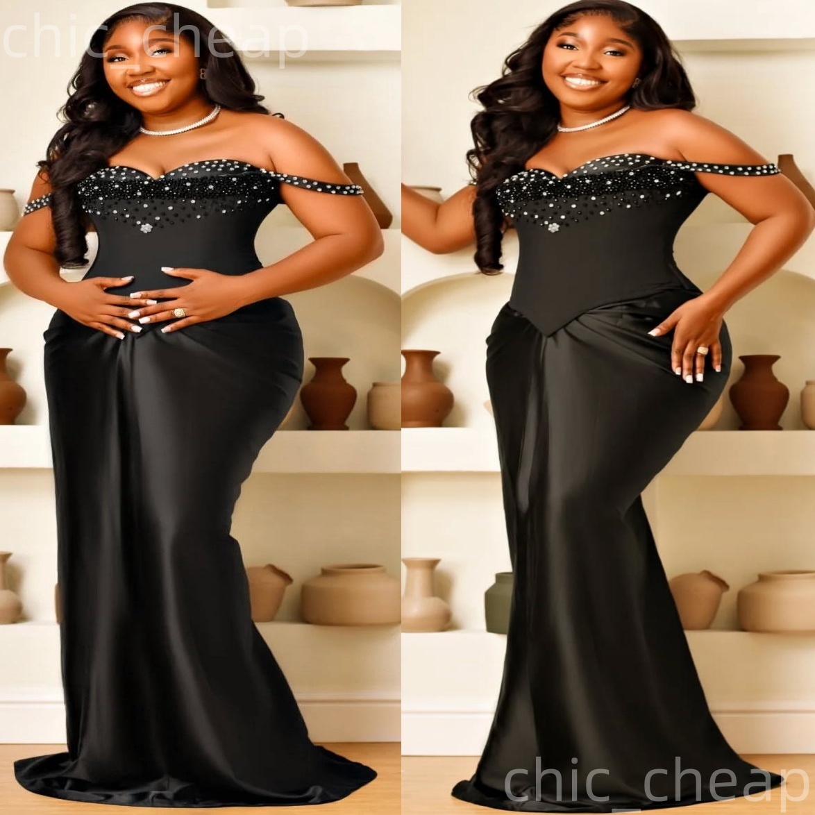 Black Mermaid Prom Dresses 2025 Beaded Crystals Satin Sweetheart Evening Formal Party Second Birthday Engagement Gowns Plus Size Dress For Special Occ
